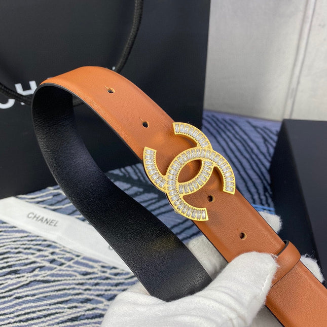 CHANEL 25S BELT 30 MM IN BROWN CALFSKIN WITH GOLD HARDWARE 615101
