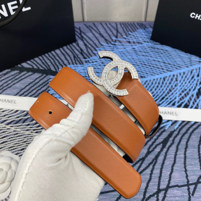 CHANEL 25S BELT 30 MM IN BROWN CALFSKIN WITH SILVER HARDWARE 615101