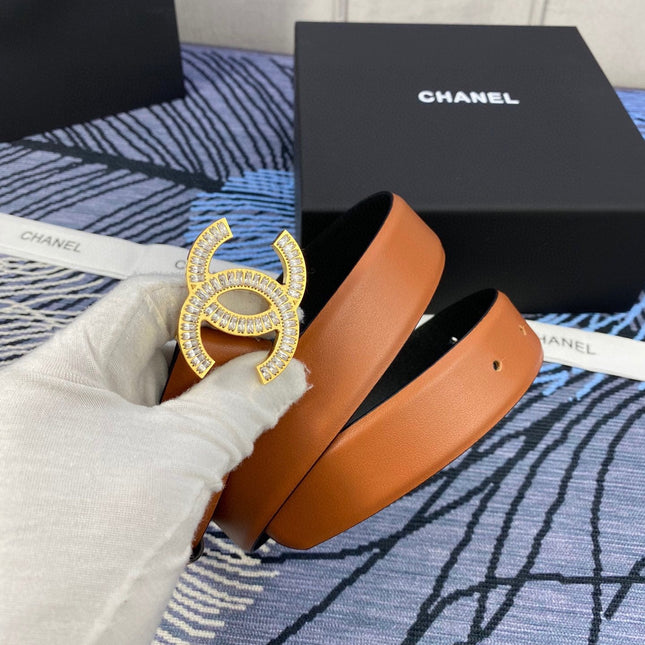 CHANEL 25S BELT 30 MM IN BROWN CALFSKIN WITH GOLD HARDWARE 615101