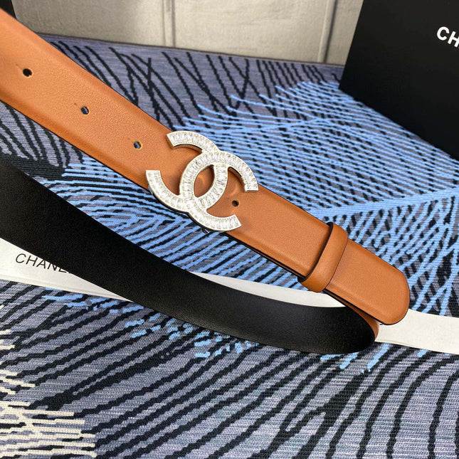 CHANEL 25S BELT 30 MM IN BROWN CALFSKIN WITH SILVER HARDWARE 615101