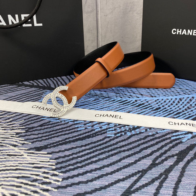 CHANEL 25S BELT 30 MM IN BROWN CALFSKIN WITH SILVER HARDWARE 615101