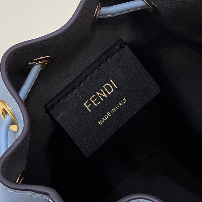 MON TRESOR MINI 18 BAG IN LIGHT BLUE CALFSKIN FF WITH GOLD HARDWARE