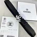 CC 30MM BELT IN BLACK SMOOTH CALFSKIN WITH SILVER HARDWARE