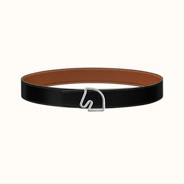 BOUCLE BELT BUCKLE & REVERSIBLE GINGER ORANGE AND BLACK LEATHER STRAP 38MM SILVER HARDWARE