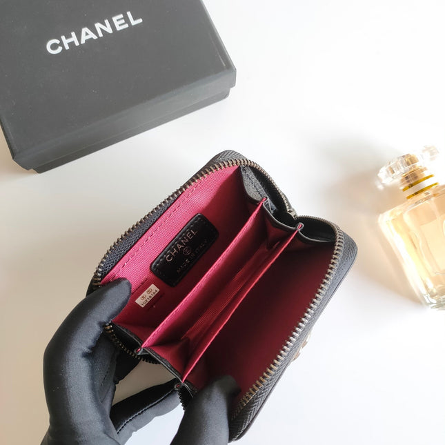 CC BOY ZIP COIN PURSE 11.5 BLACK CALFSKIN ICON