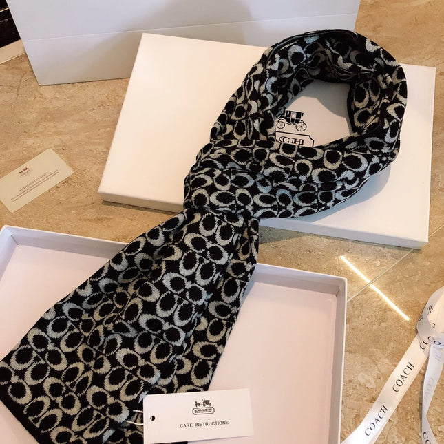 KNIT CASHMERE SCARF BLACK MIX WHITE 619589