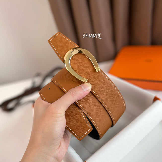LUCK BELT BUCKLE & REVERSIBLE GINGER ORANGE LEATHER STRAP 38MM GOLDEN HARDWARE