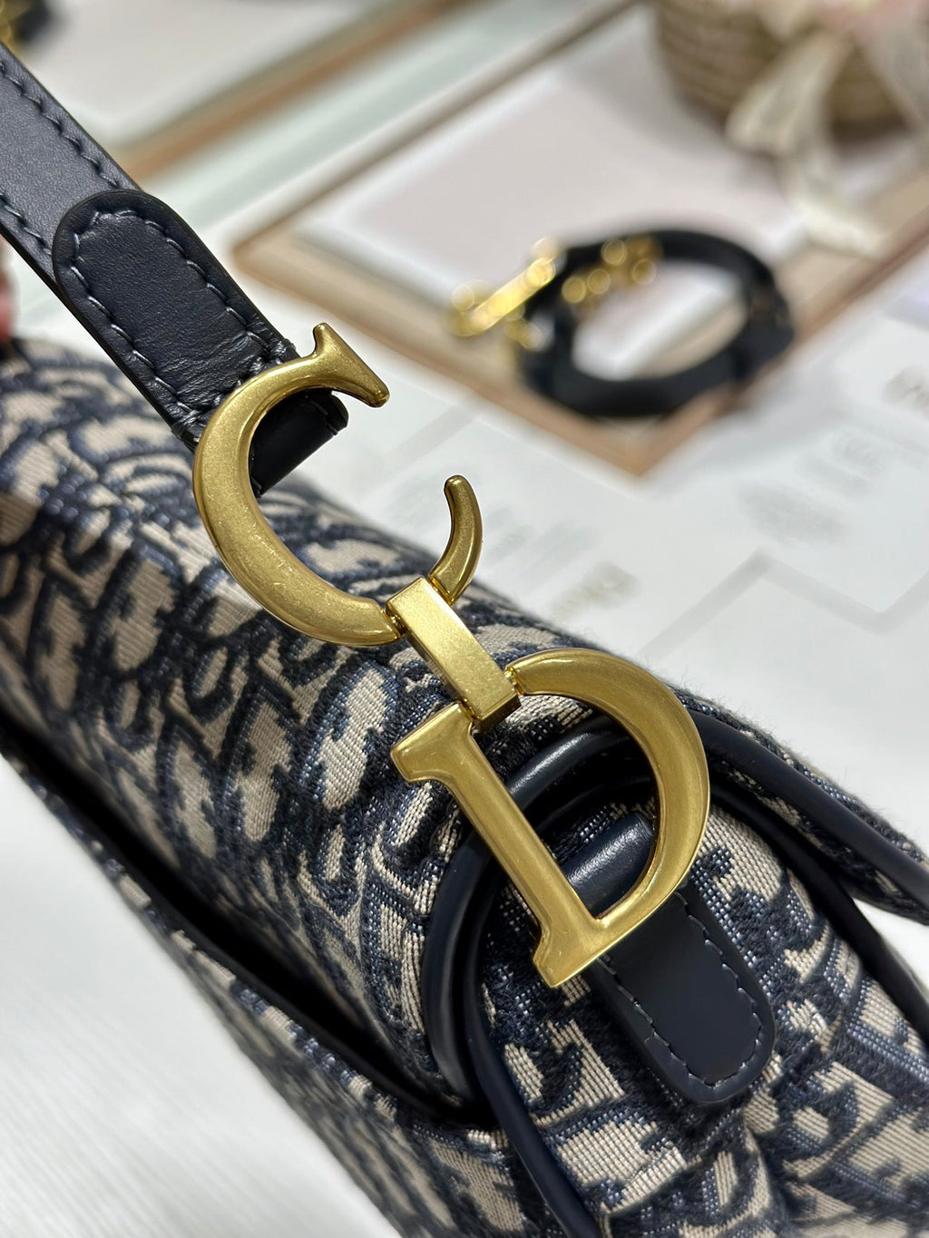 DIOR 26S SADDLE BAG 25 IN BLUE OBLIQUE JACQUARD