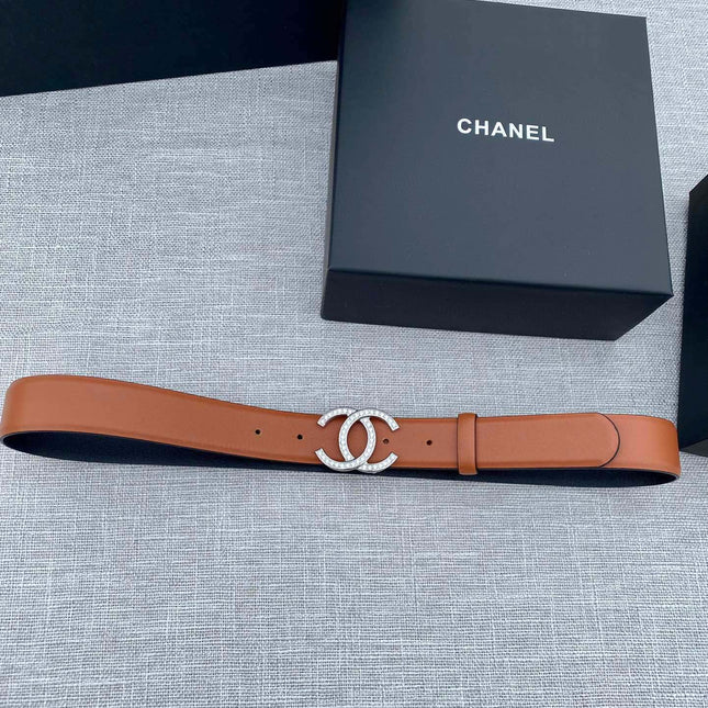 CC 26S BELT 30 MM IN CAMEL BROWN CALFSKIN SILVER HARDWARE 661515