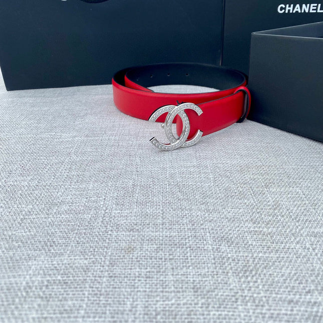 CC 26S BELT 30 MM IN RED CALFSKIN SILVER HARDWARE 661517