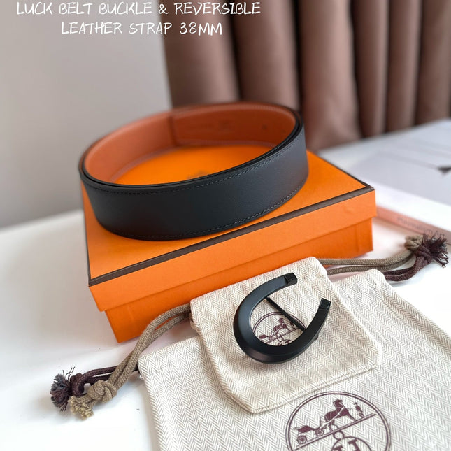 LUCK BELT BUCKLE & REVERSIBLE GINGER ORANGE LEATHER STRAP 38MM BLACK HARDWARE
