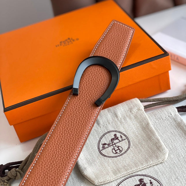 LUCK BELT BUCKLE & REVERSIBLE GINGER ORANGE LEATHER STRAP 38MM BLACK HARDWARE