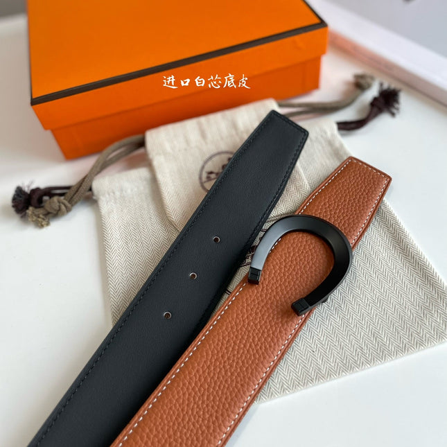 LUCK BELT BUCKLE & REVERSIBLE GINGER ORANGE LEATHER STRAP 38MM BLACK HARDWARE