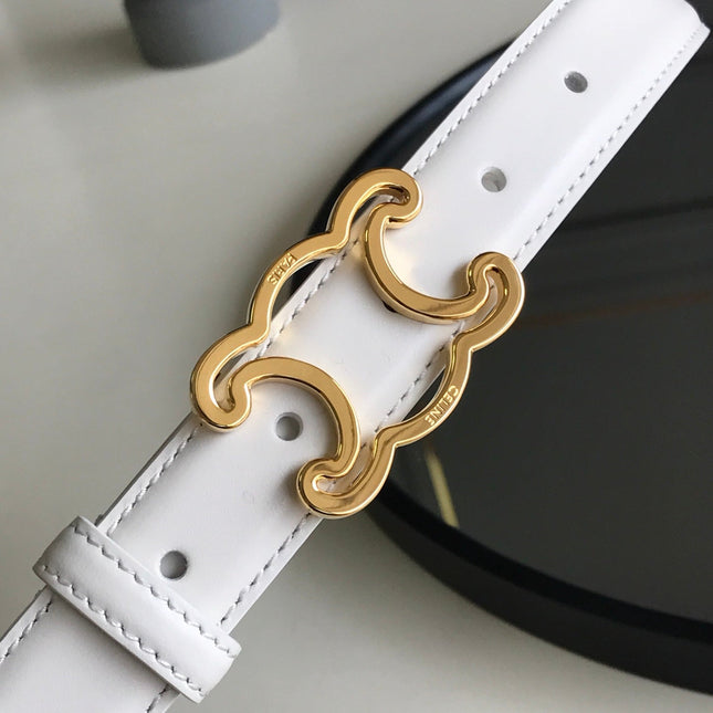 CELINE 25S BELT TRIOMPHE 25MM IN WHITE CALFSKIN 559674
