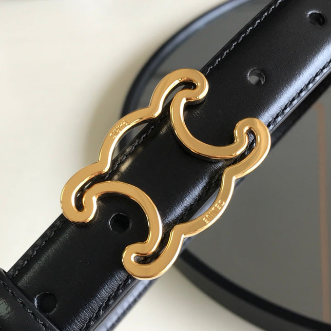 CELINE 25S BELT TRIOMPHE 25MM IN BLACK GLOSSY CALFSKIN 559675