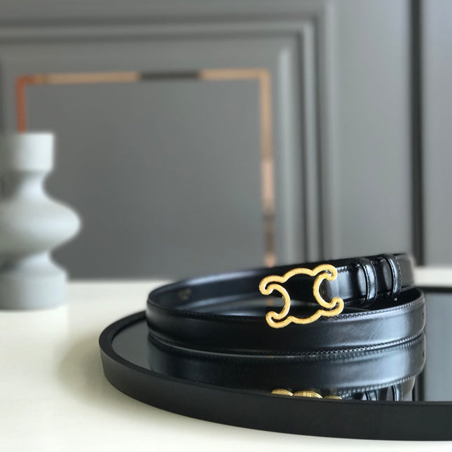 CELINE 25S BELT TRIOMPHE 25MM IN BLACK GLOSSY CALFSKIN 559675