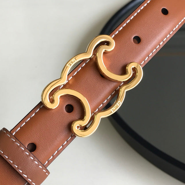 CELINE 25S BELT TRIOMPHE 25MM IN BROWN CALFSKIN 559676