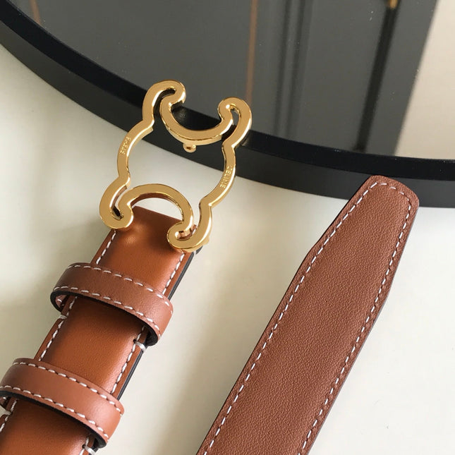 CELINE 25S BELT TRIOMPHE 25MM IN BROWN CALFSKIN 559676