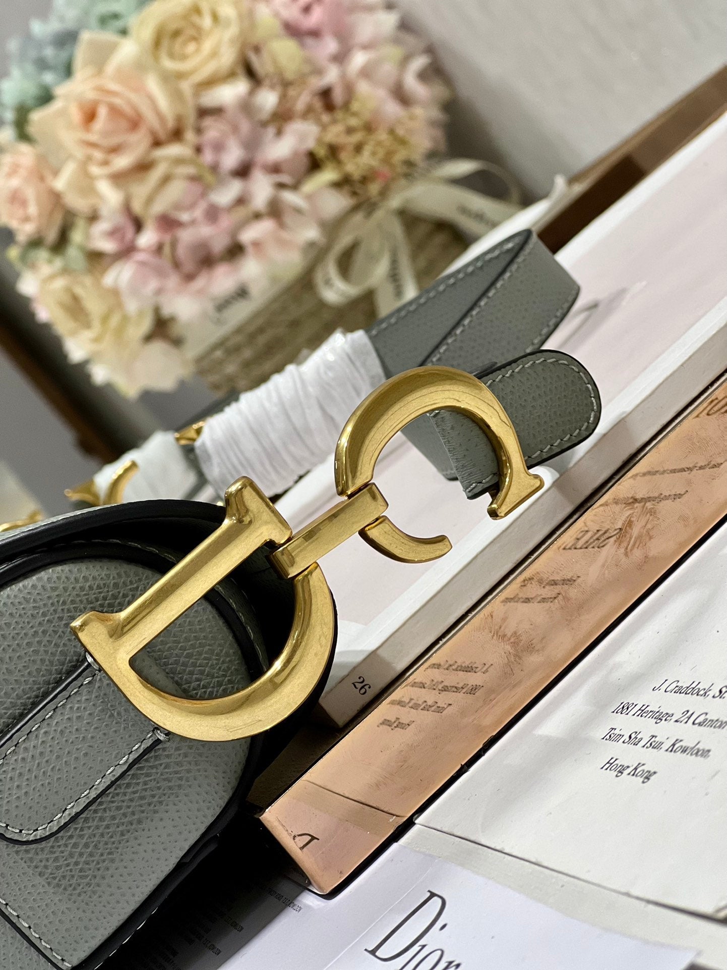 DIOR 26S SADDLE BAG 25 IN STONE GREY CALFSKIN