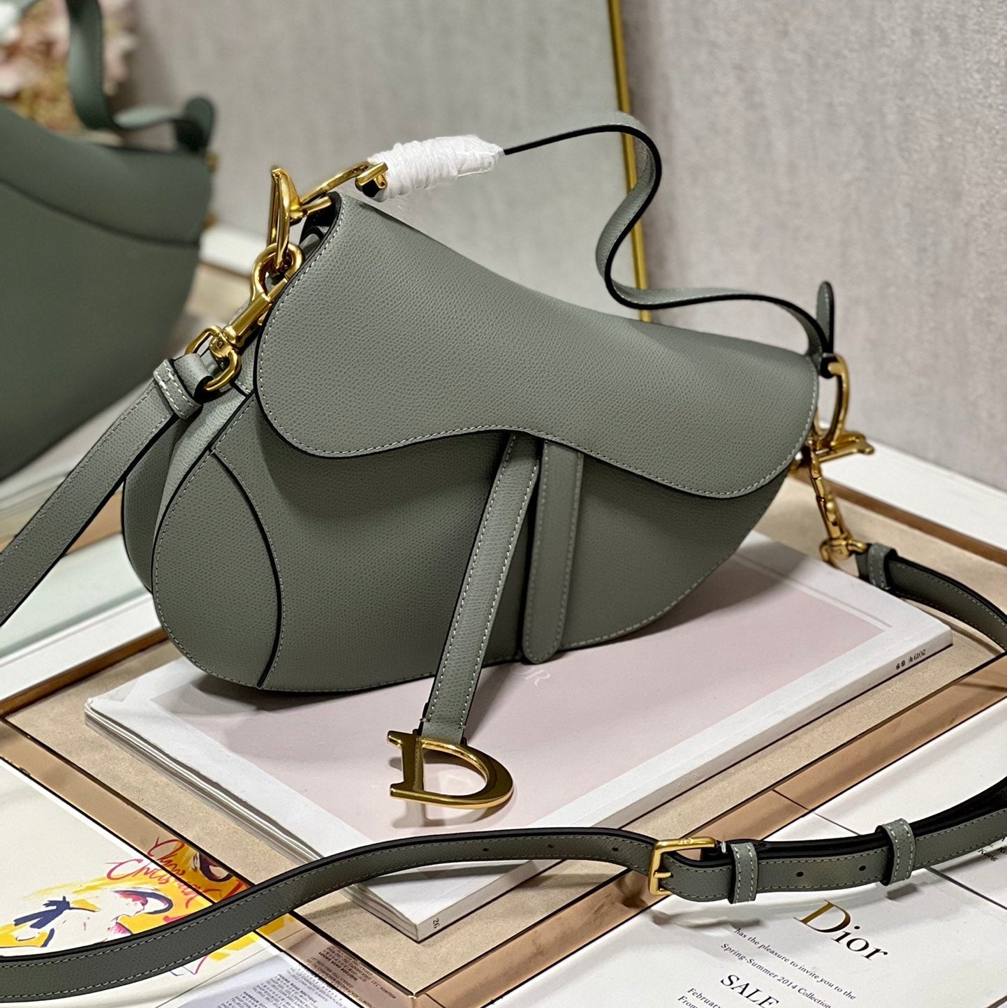 DIOR 26S SADDLE BAG 25 IN STONE GREY CALFSKIN