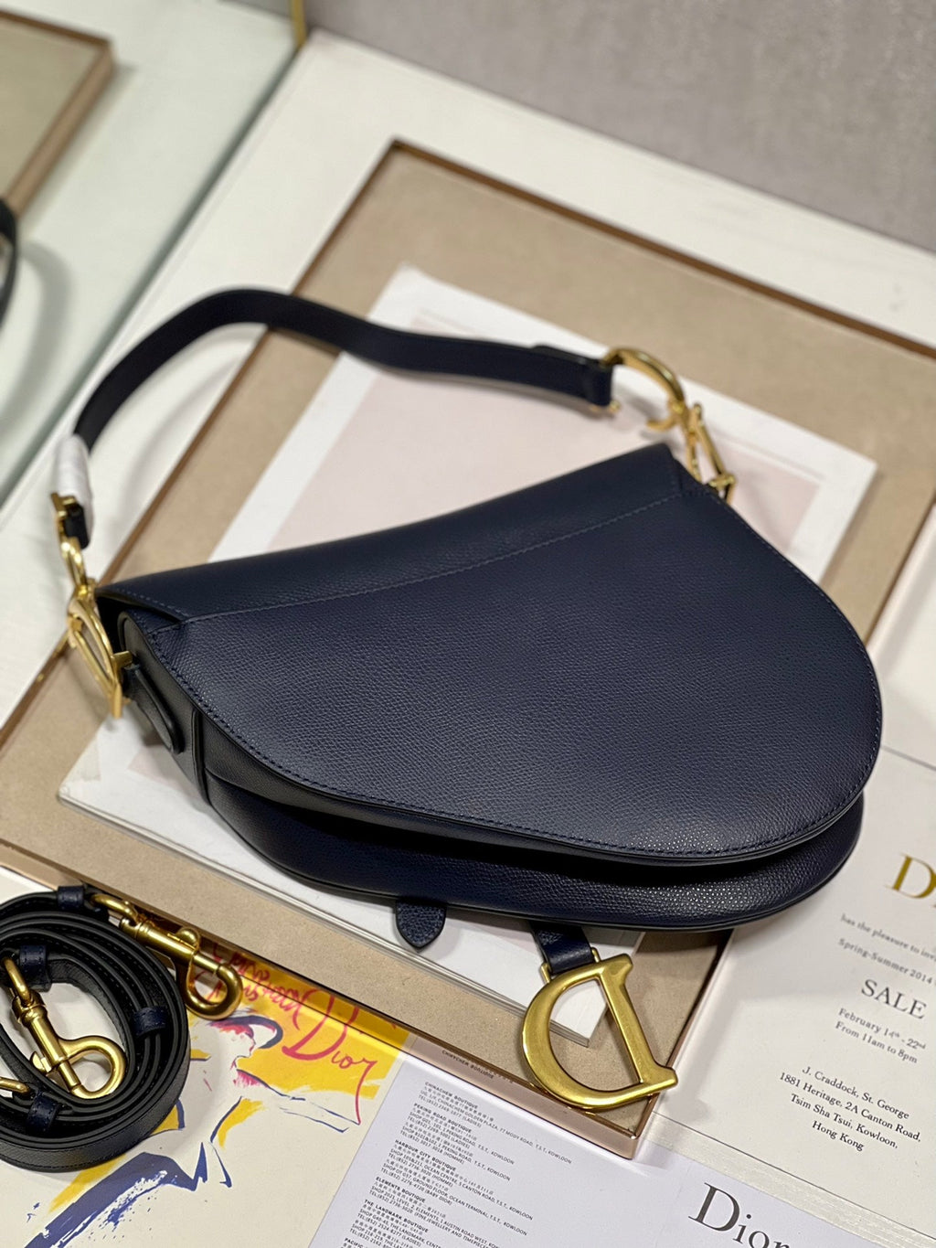 DIOR 26S SADDLE BAG 19 IN NAVY BLUE CALFSKIN