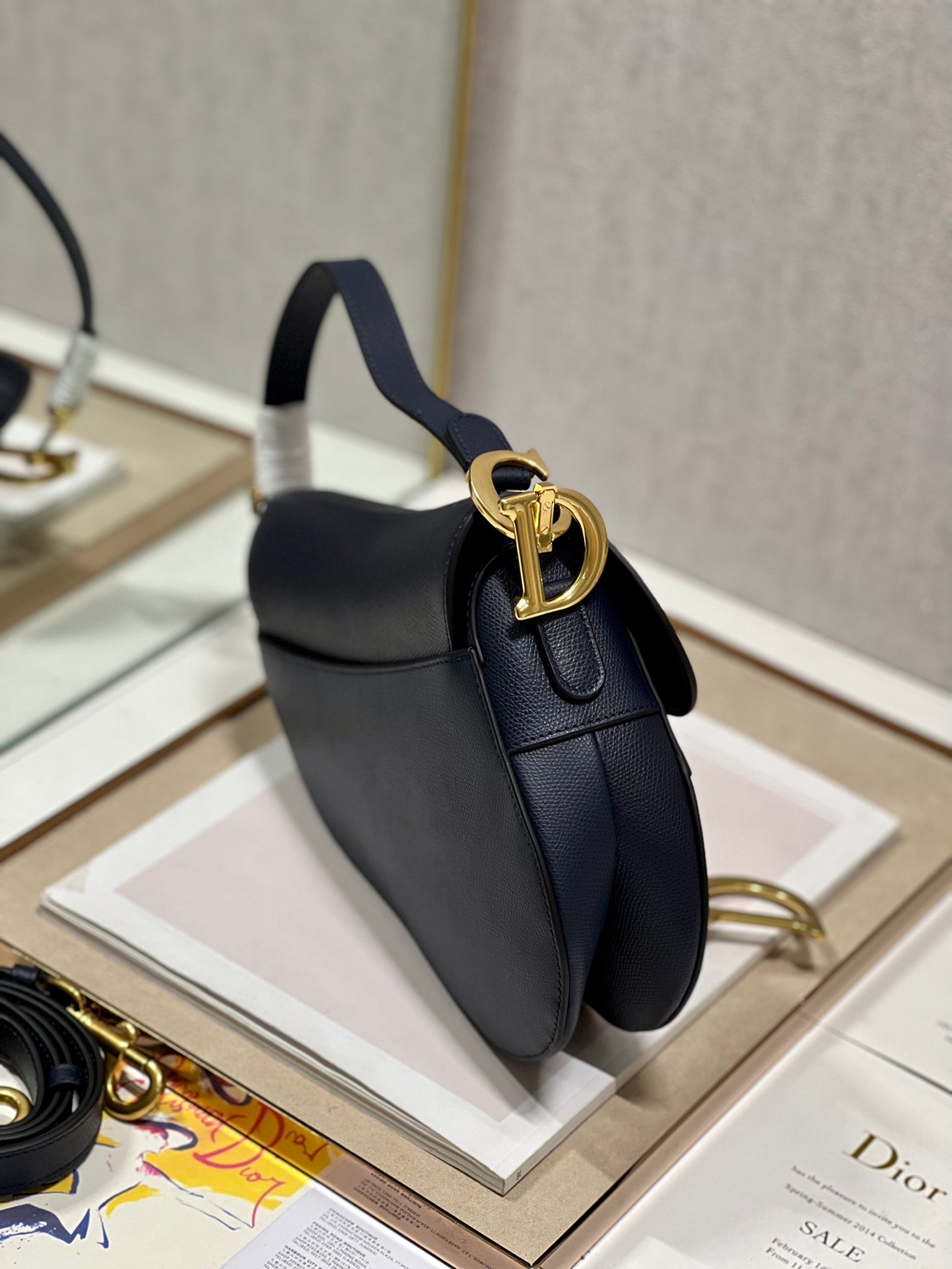 DIOR 26S SADDLE BAG 19 IN NAVY BLUE CALFSKIN