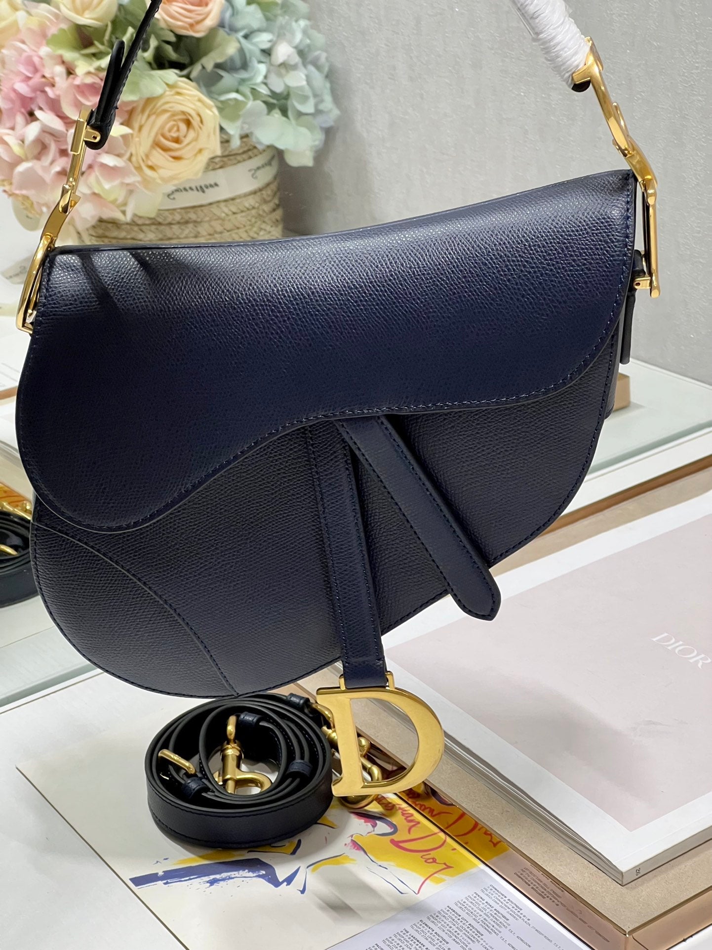DIOR 26S SADDLE BAG 25 IN NAVY BLUE CALFSKIN