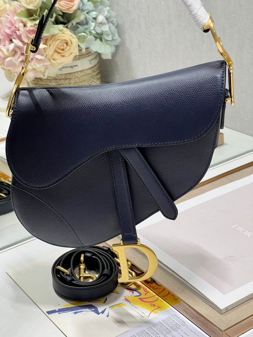 DIOR 26S SADDLE BAG 19 IN NAVY BLUE CALFSKIN