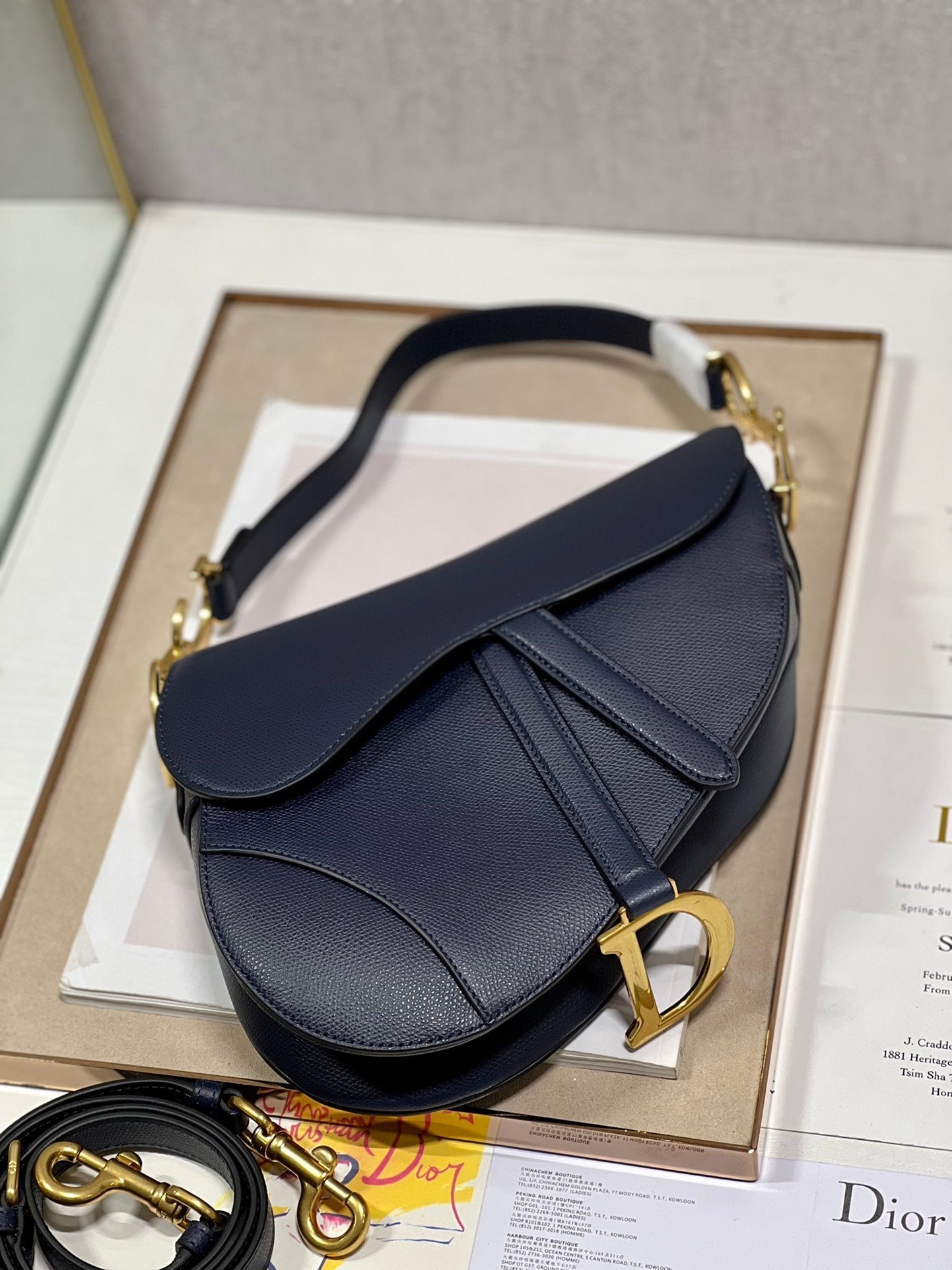 DIOR 26S SADDLE BAG 19 IN NAVY BLUE CALFSKIN