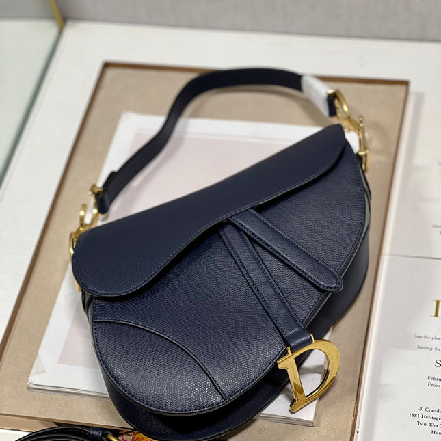 DIOR 26S SADDLE BAG 25 IN NAVY BLUE CALFSKIN
