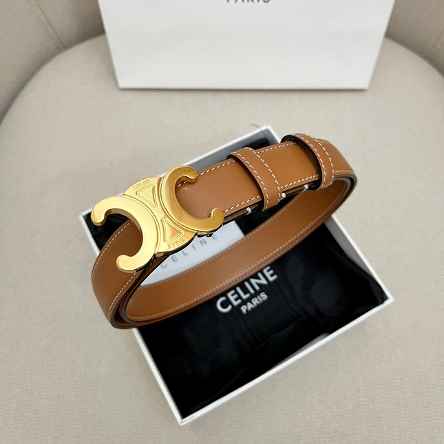 CELINE 25S TRIOMPHE 25MM BELT IN CARAMEL CALFSKIN GOLD HARDWARE