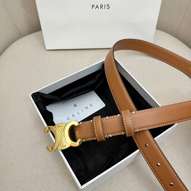 CELINE 25S TRIOMPHE 25MM BELT IN CARAMEL CALFSKIN GOLD HARDWARE