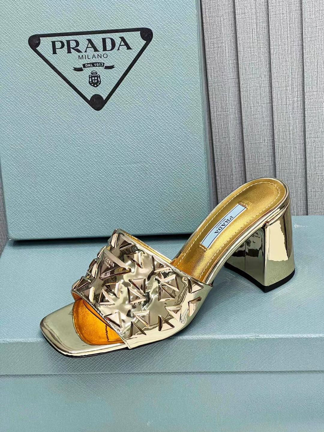 PRA EMBROIDERED SANDALS 65 METALLIC GOLD CALFSKIN