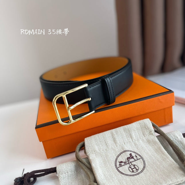 HM ROMAIN 35MM BELT BLACK LEATHER GOLD HARDWARE