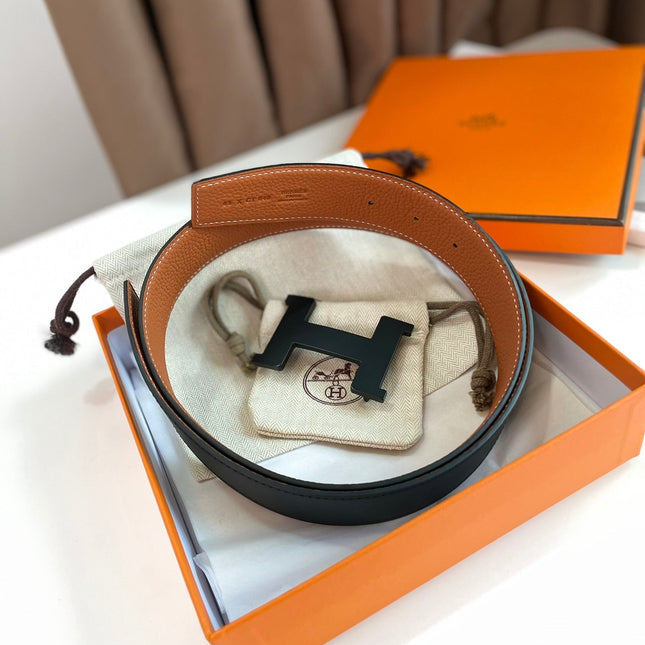 HM CONSTANCE BELT BUCKLE & REVERSIBLE GINGER ORANGE AND BLACK LEATHER STRAP 38MM