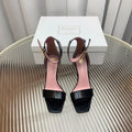 BALMAIN 25S B STRAP HIGH HEEL SANDALS 95MM IN BLACK GLOSSY CALFSKIN