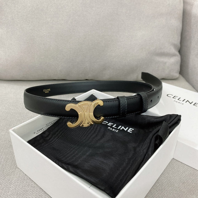 CELINE 25S TRIOMPHE BELT 25MM IN BLACK CALFSKIN GOLD HARDWARE 580679