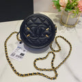 CC MINI 12 ROUND CHAIN BAG IN BLACK CALFSKIN GOLD HARDWARE