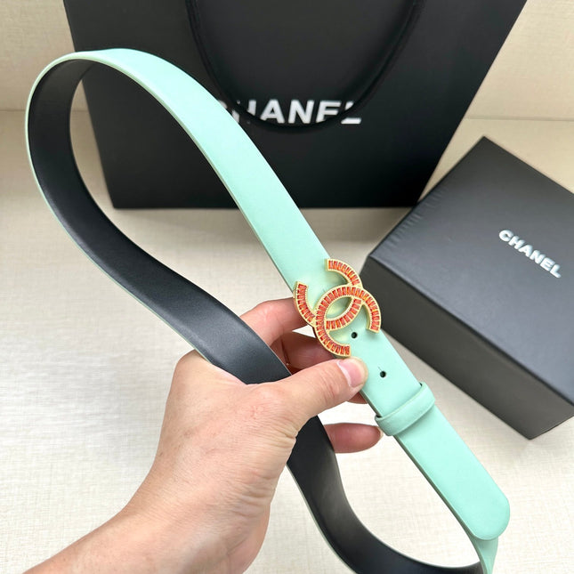 CHANEL 25S BELT 30 MM IN MINT GREEN CALFSKIN 616962