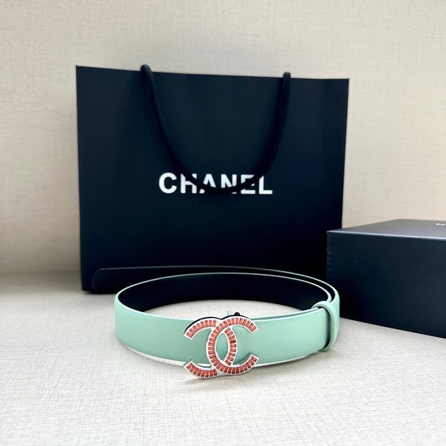 CHANEL 25S BELT 30 MM IN MINT GREEN CALFSKIN 616962