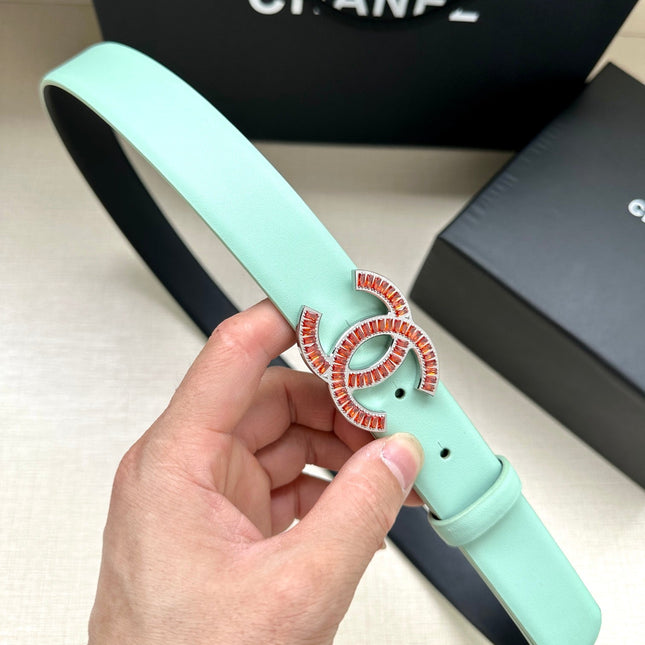 CHANEL 25S BELT 30 MM IN MINT GREEN CALFSKIN 616962