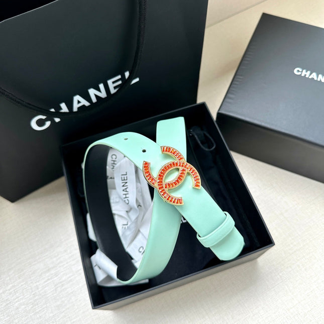 CHANEL 25S BELT 30 MM IN MINT GREEN CALFSKIN 616962