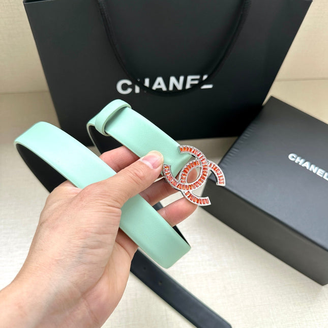 CHANEL 25S BELT 30 MM IN MINT GREEN CALFSKIN 616962