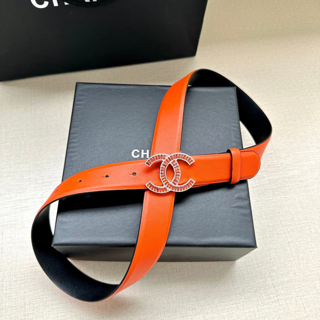 CHANEL 25S BELT 30 MM IN ORANGE CALFSKIN 616965