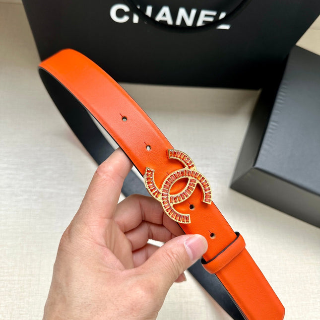 CHANEL 25S BELT 30 MM IN ORANGE CALFSKIN 616965