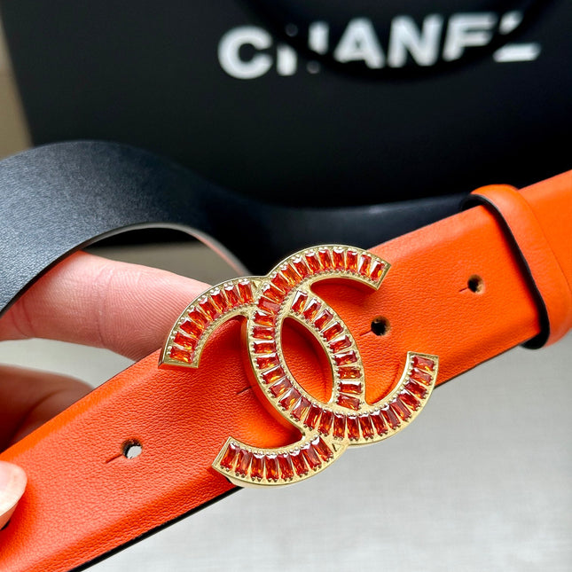 CHANEL 25S BELT 30 MM IN ORANGE CALFSKIN 616965