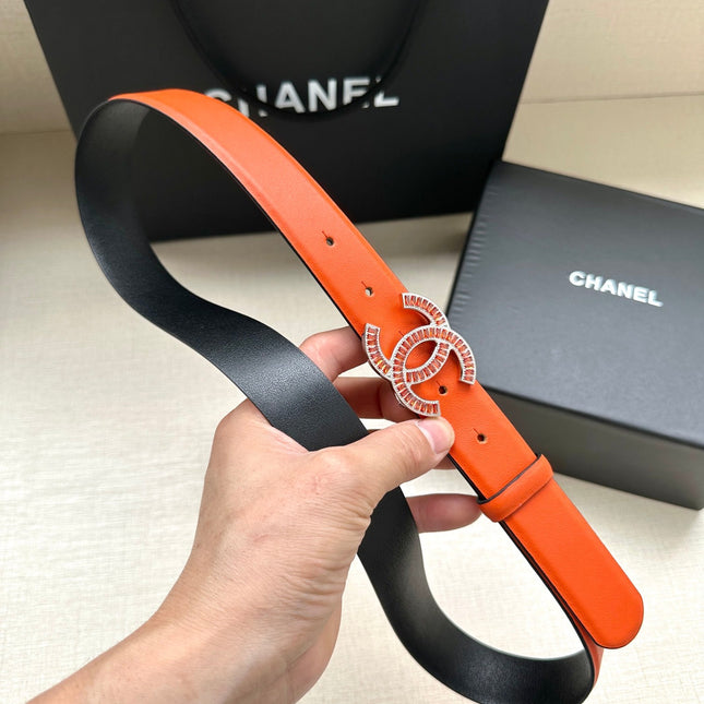 CHANEL 25S BELT 30 MM IN ORANGE CALFSKIN 616965