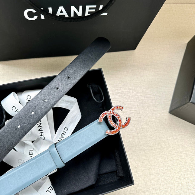 CHANEL 25S BELT 30 MM IN LIGHT STEEL BLUE CALFSKIN 616966