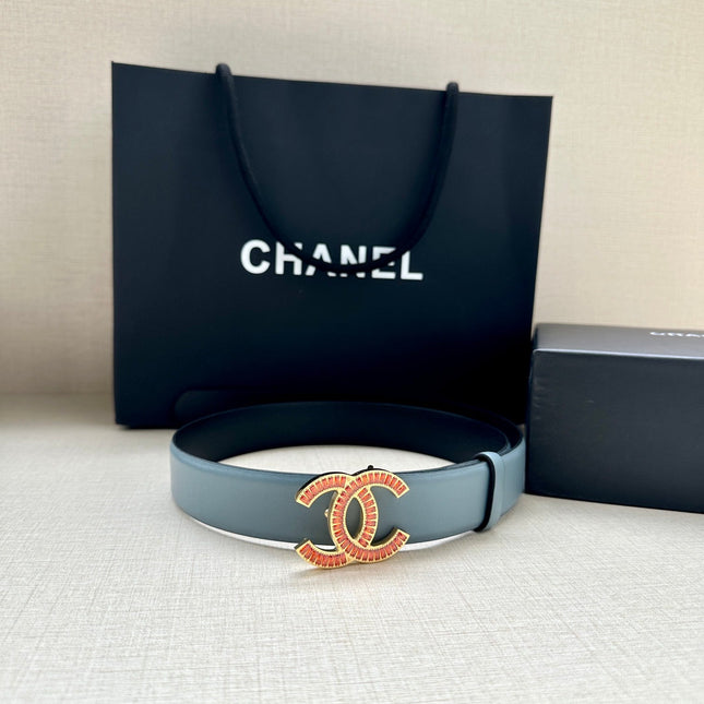 CHANEL 25S BELT 30 MM IN LIGHT STEEL BLUE CALFSKIN 616966