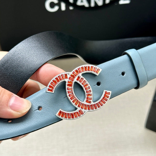 CHANEL 25S BELT 30 MM IN LIGHT STEEL BLUE CALFSKIN 616966